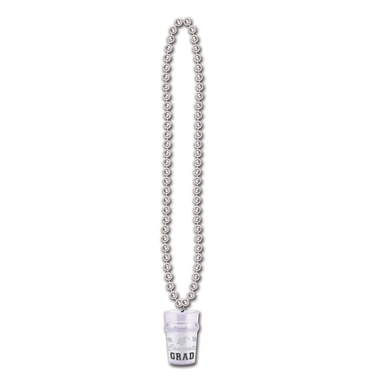 12 Pack Bulk Graduation Party Bead Necklaces with Grad Glass - silver